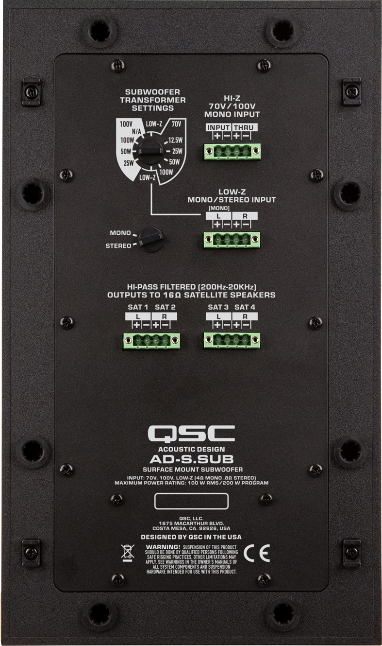 QSC AD-S.SUB-BK Subwoofer | 6,5-Zoll-Doppelschwingspule | Wandmontage | SCHWARZ